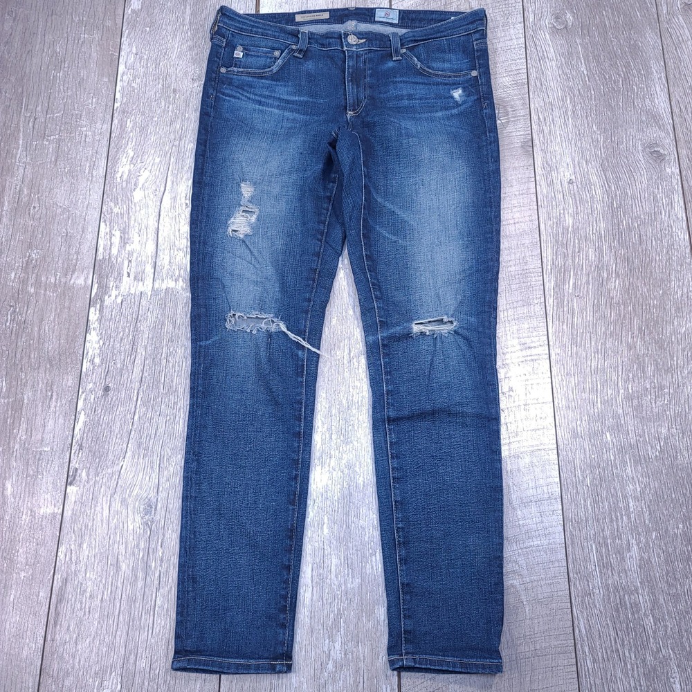Ag Adriano Goldschmied Women's Skinny Jeans - Dark Blue Distressed